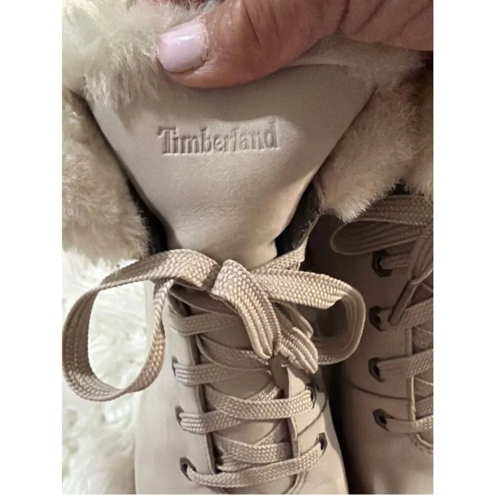 Timberland Women's Taupe Lace-Up Shearling Collar Boots Size 10